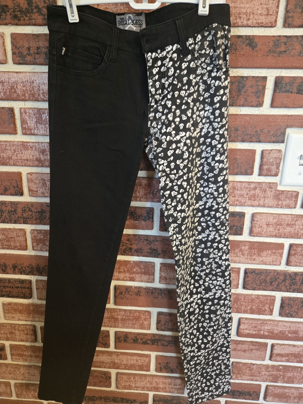 Royal Bones Black Jeans with White Skull-Print Panel